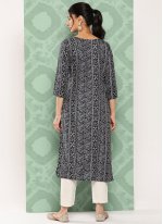 Black Casual Tunic in Cotton  with work